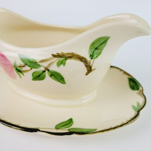 Franciscan Desert Rose Gravy Boat & Plate Pink Floral Hand Painted c.1949-53 USA - Picture 5 of 10